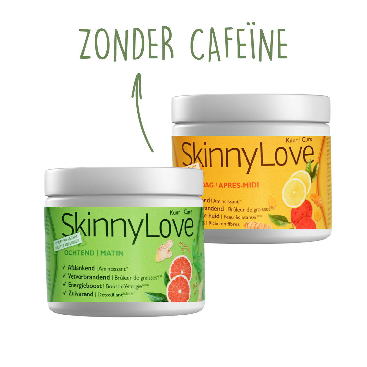 Aangepaste SkinnyLove ORIGINAL Vermageringskuren (2x230g) - cafeïne arm